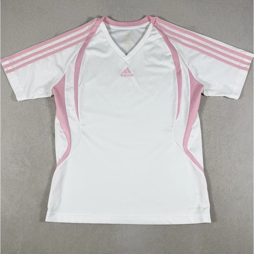 Vintage 2009 Adidas ClimaCool V-Neck Soccer Jersey White Pink Women's Size S - Picture 10 of 16